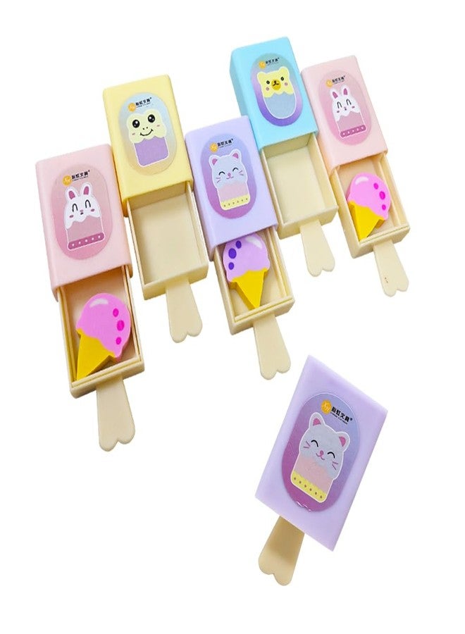 SIDAK Magic Box Pencil Eraser | Popsicle Shaped Ice Cream Drawer| Softy Shape Eraser |Birthday Return Gifts for Kids (Pack of 6) (Assorted Color) - Image 1